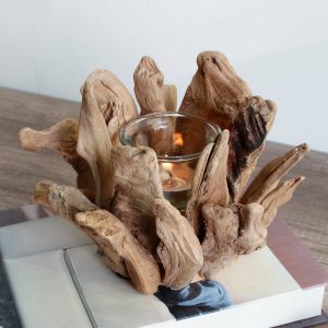 Bougeoir en bois flotté naturel pour ambiance chaleureuse