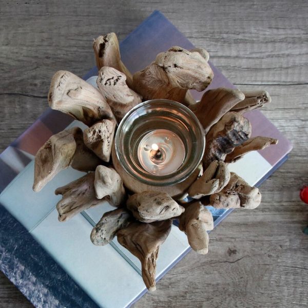 Bougeoir artisanal en bois flotté, style rustique