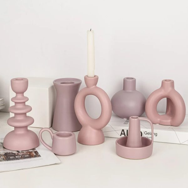 Bougeoir en céramique rose élégant