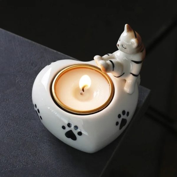 Bougeoir décoratif en céramique chat