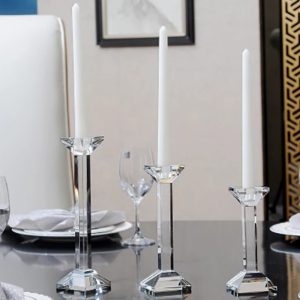 Bougeoir cristal colonne carrée élégant pour décoration intérieure