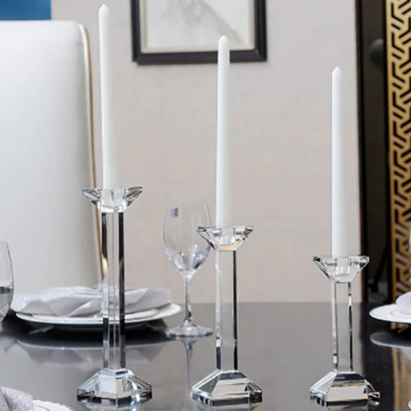 Bougeoir cristal colonne carrée élégant pour décoration intérieure