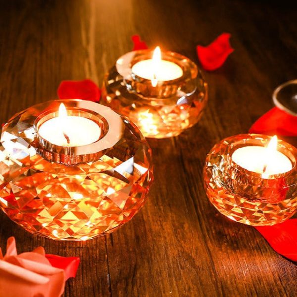 Accessoire déco bougeoir en cristal ambré