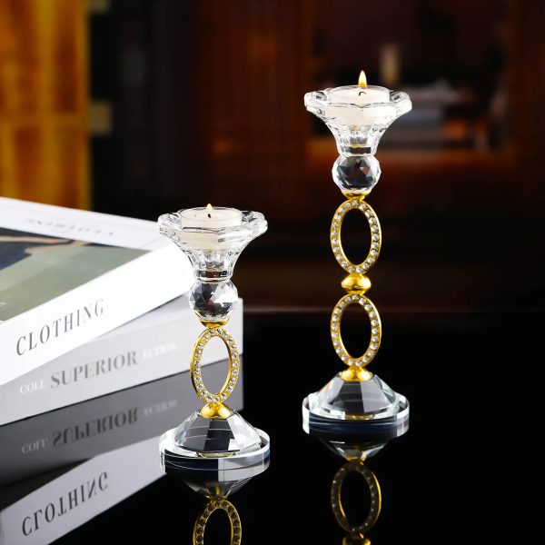Bougeoir cristal avec anneau doré élégant
