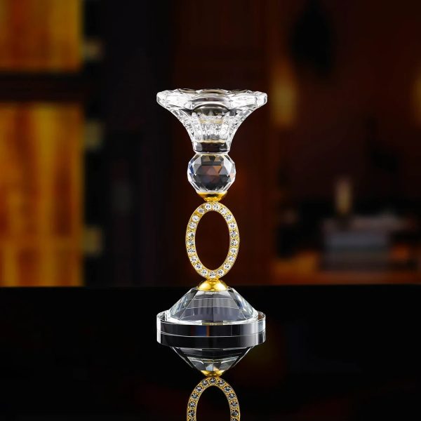 Bougeoir décoratif en cristal avec finition dorée
