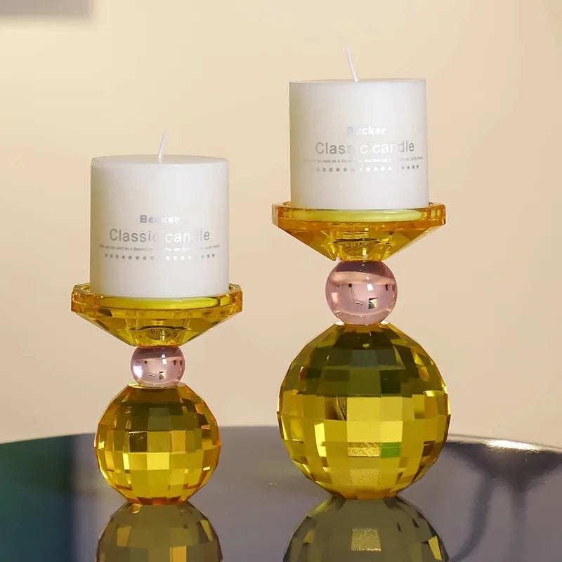 Bougeoir Cristal Jaune élégant pour décoration intérieure