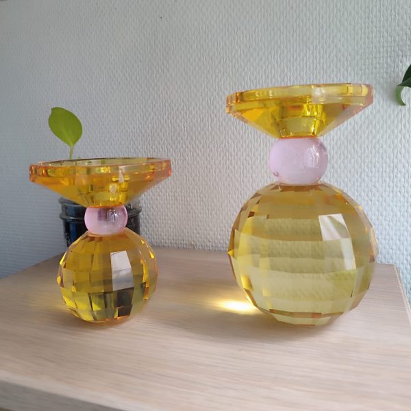 Bougeoir en cristal jaune lumineux pour ambiance chaleureuse