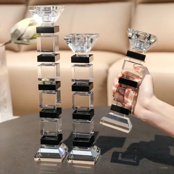 Élégant bougeoir cristal noir, parfait pour soirées