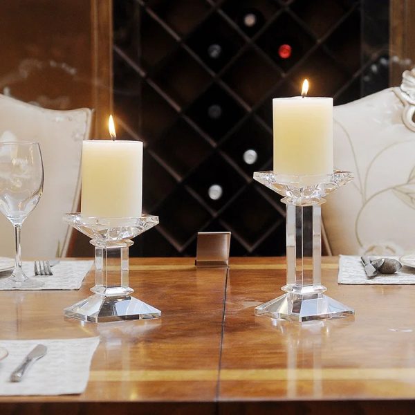 Pied carré en cristal pour bougeoirs stylés