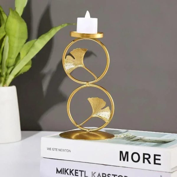 Bougeoir doré en forme de cercle Ginkgo