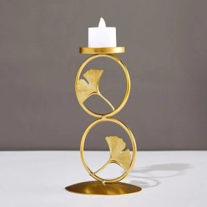 Accessoire de décoration : bougeoir doré Ginkgo