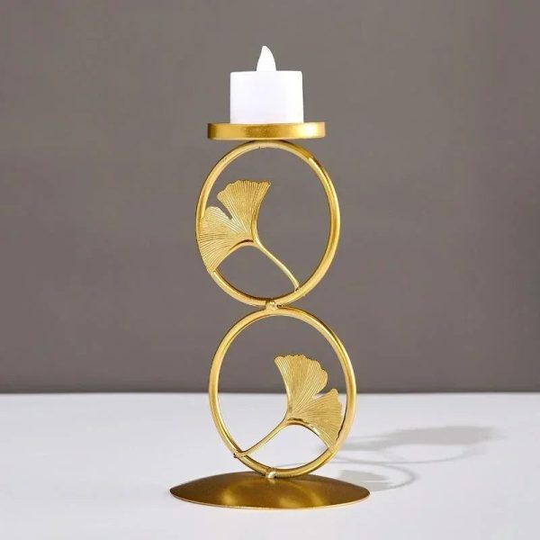 Accessoire de décoration : bougeoir doré Ginkgo