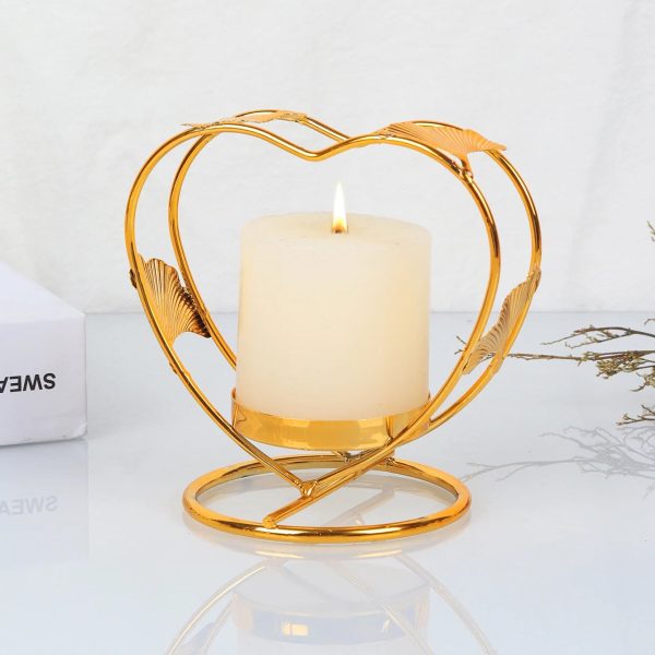 Bougeoir doré en forme de cœur Ginkgo
