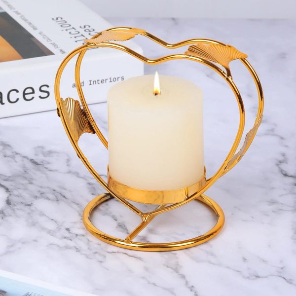 Cœur Ginkgo en bougeoir doré pour décoration