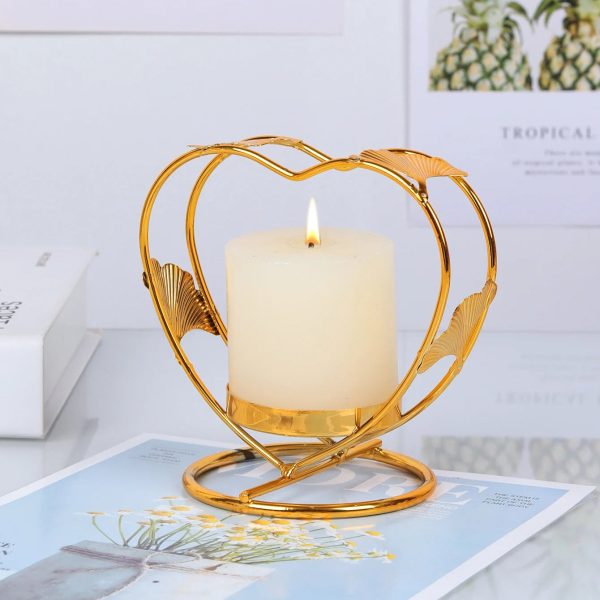 Bougeoir décoratif doré inspiré du Ginkgo