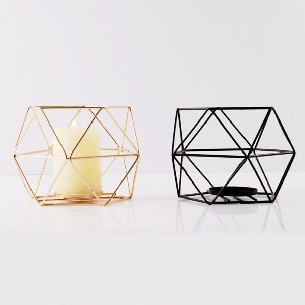 Bougeoir décoratif doré, style géométrique contemporain