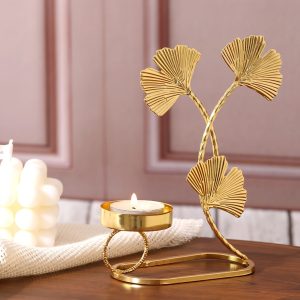 Bougeoir doré Ginkgo au design élégant et moderne