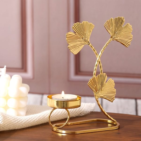 Bougeoir doré Ginkgo au design élégant et moderne