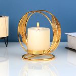 Bougeoir doré circulaire, accessoire décoratif pour intérieur