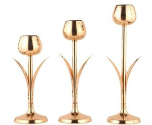 Bougeoir en métal doré, style tulipe pour éclairage d'ambiance