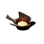 Bougeoir original en métal, embellissement oiseau en fonte