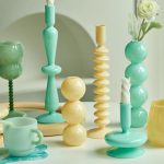 Bougeoir en verre, finition jaune mate