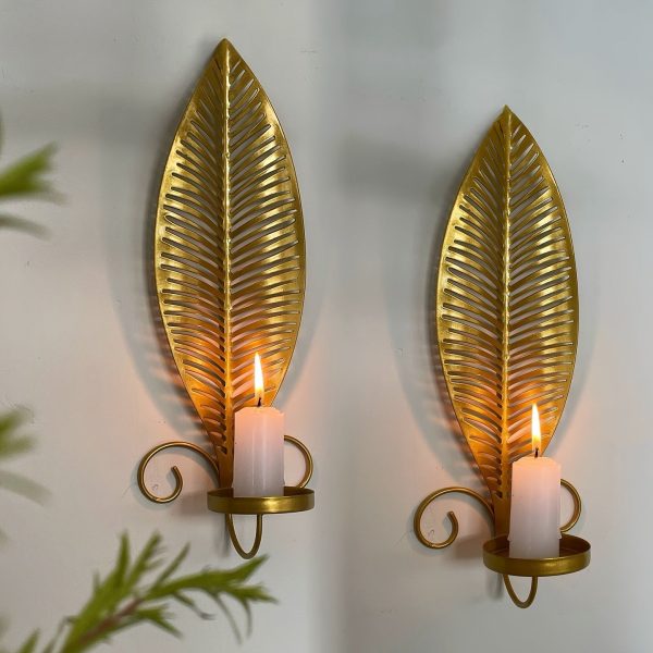 Bougeoir Mural Doré - Feuille