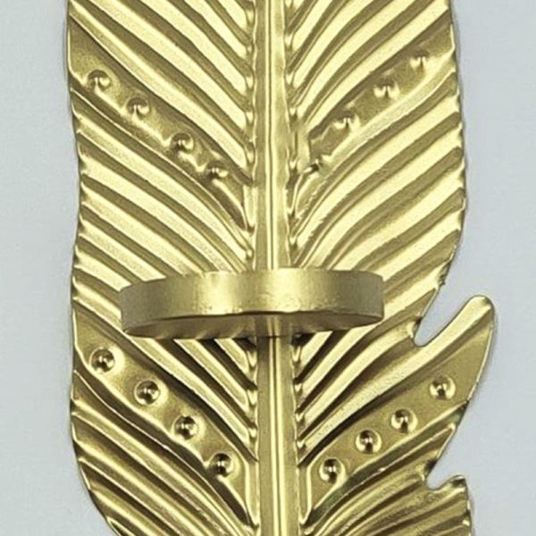 Décoration murale : bougeoir plume doré