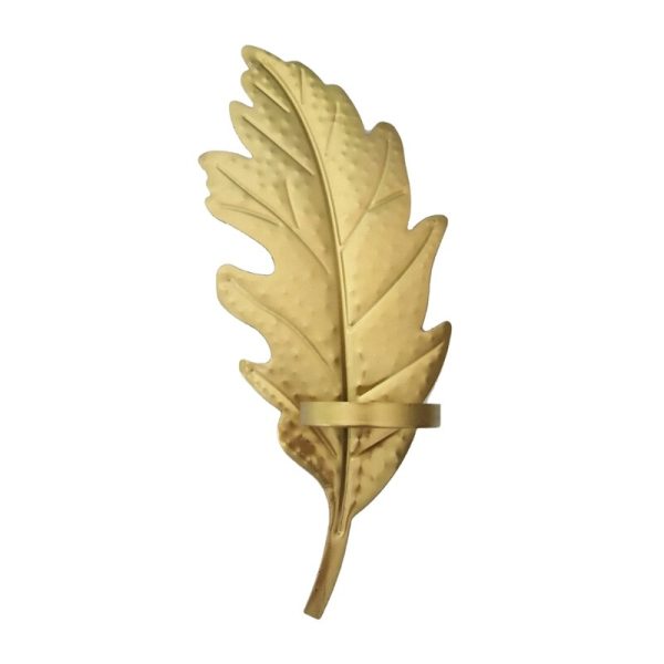 Bougeoir moderne en métal doré, motif plume