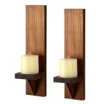 Set de deux bougeoirs muraux en bois naturel