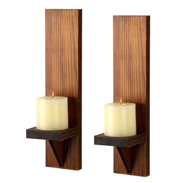 Set de deux bougeoirs muraux en bois naturel