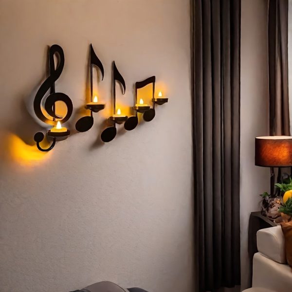 Bougeoir mural décoratif avec motifs de notes de musique
