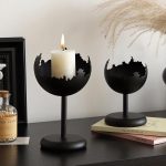 Bougeoir noir en métal, ensemble de deux pièces