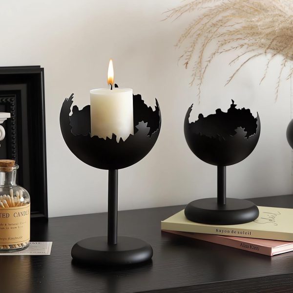 Bougeoir noir en métal, ensemble de deux pièces