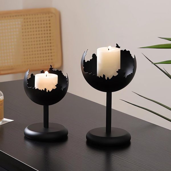 Bougeoirs en métal noir, design boule élégant