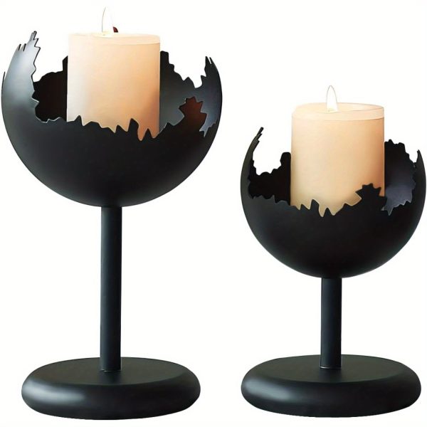 Set de deux bougeoirs noirs, style moderne