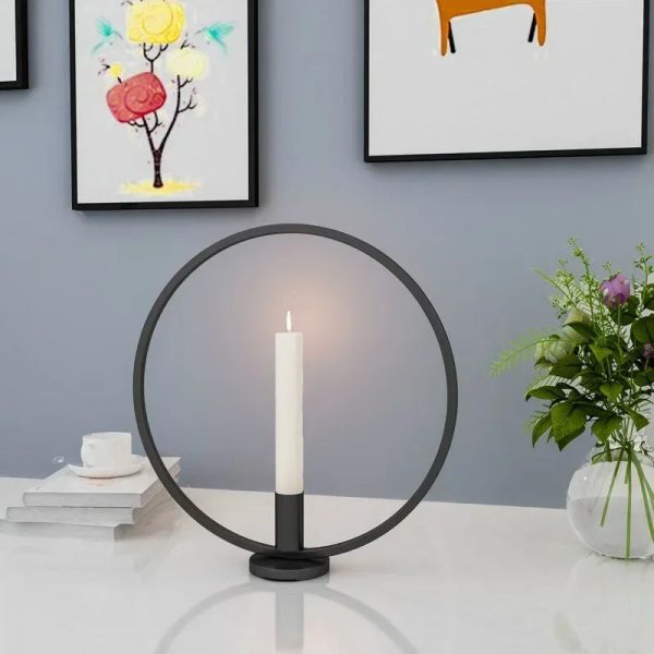 Bougeoir Noir design circulaire moderne