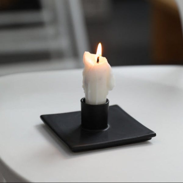 Bougeoir en métal noir, forme carrée