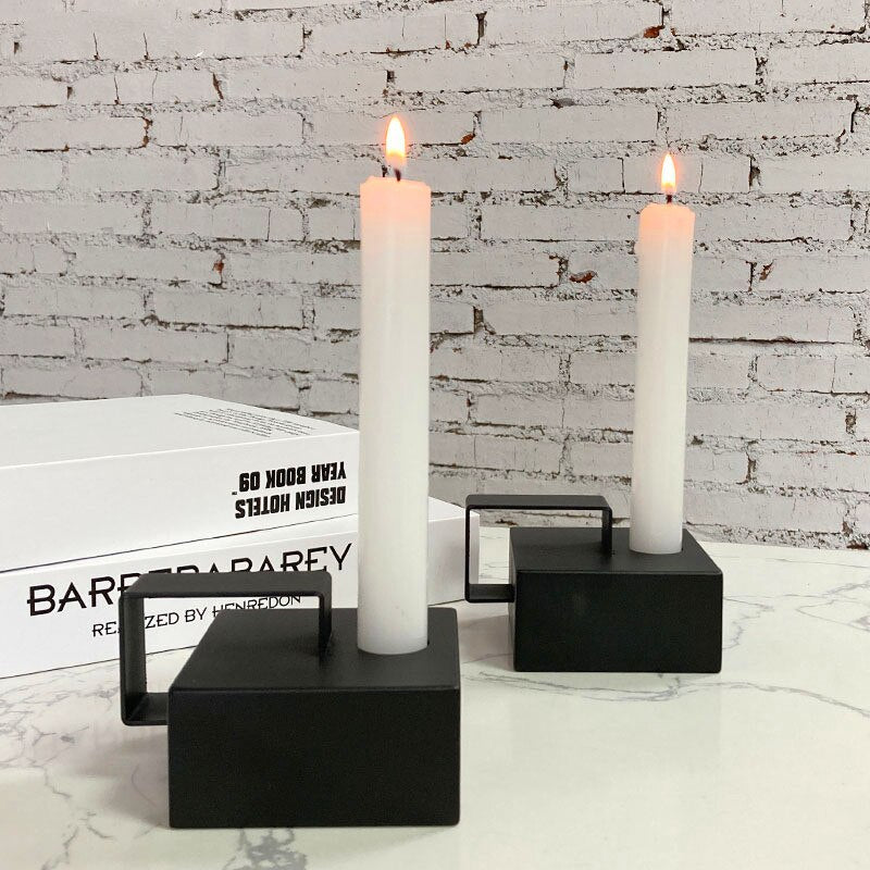 Bougeoir noir industriel élégant en duo