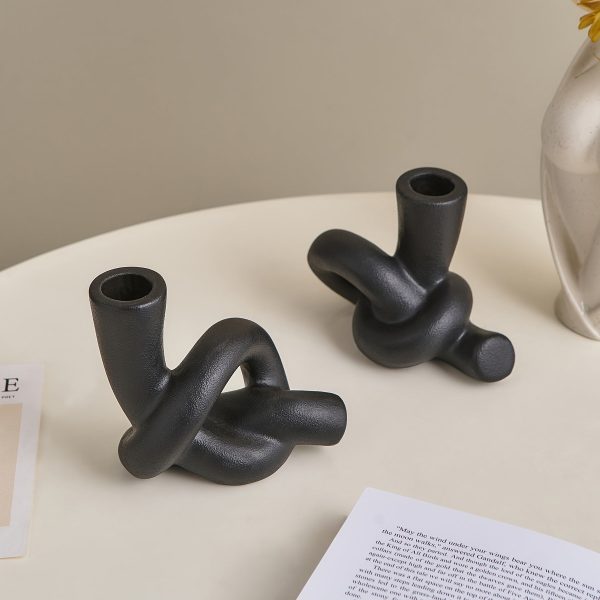 Bougeoir décoratif noir à deux nœuds