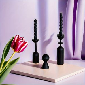 Set de 3 bougeoirs noirs au design rétro