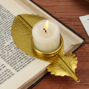 Bougeoir Plume Dorée en métal doré élégant