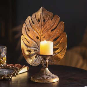 Bougeoir Doré Tropical élégant pour décoration intérieure