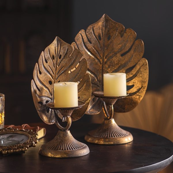 Décoration dorée tropicale, bougeoir pour éclairage d'ambiance