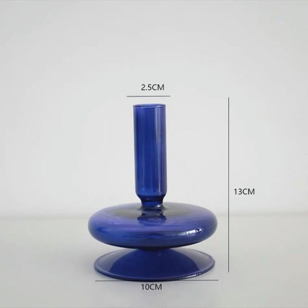 Accessoire en verre bleu, bougeoir pour bougies classiques