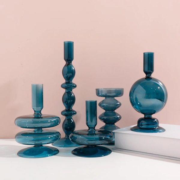 Bougeoir en verre coloré bleu canard