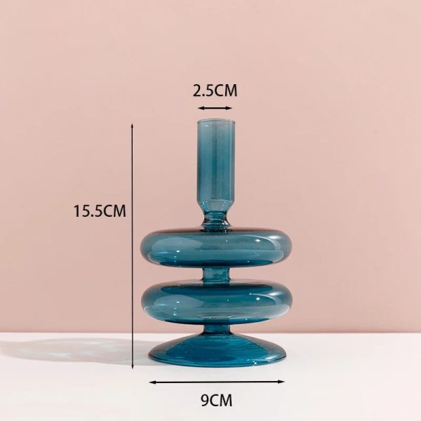 Bougeoir élégant en verre teinté bleu canard