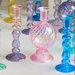 Bougeoir en verre irisées en forme de boule