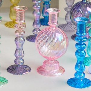 Bougeoir en verre irisées en forme de boule