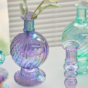 Bougeoir verre décoratif avec finition irisée